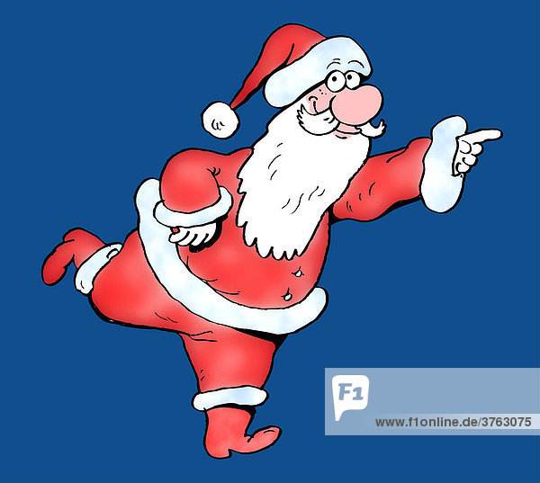 Posierender Weihnachtsmann  auf einem Bein balancierend  Illustration