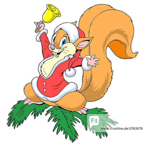Merry squirrel  dressed as Santa Claus  illsutration