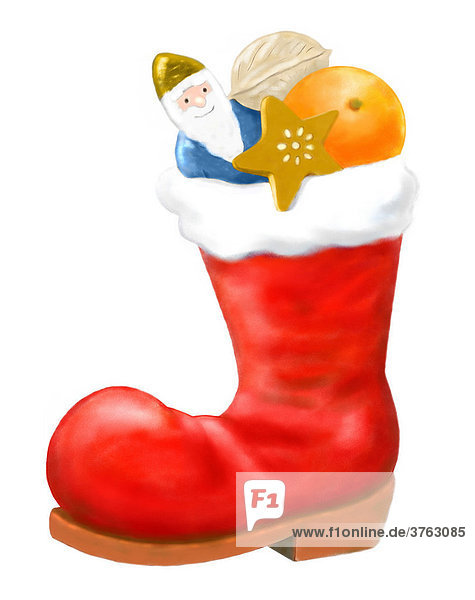 Nikolaus-Stiefel gefüllt mit Süßigkeiten  Nikolaustag  6. Dezember