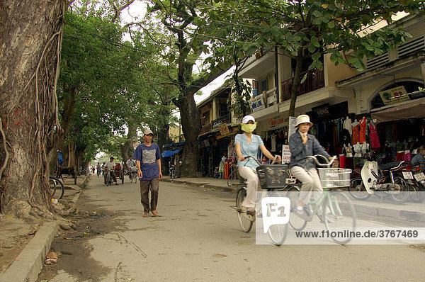 Vietnam  Hoi An   Hoang Dieu street  street scenery with biscycles