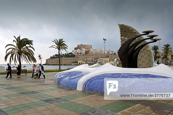 Modern fountain near Peniscola  Costa Azahar  Spain  Europe