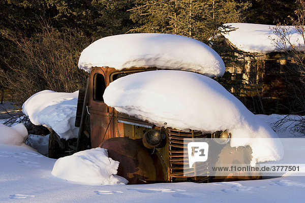 Alter Lastwagen  verrostet  verschneit  lower Labarge Village  Yukon Territorium  Kanada