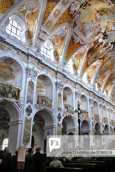 Decorated walls and ceiling of the Freising cathedral  Freising  Bavaria  Germany