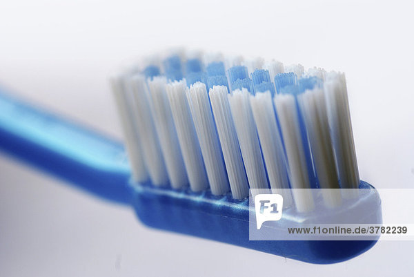 Blau-weiße Zahnbürste  Makroaufnahme