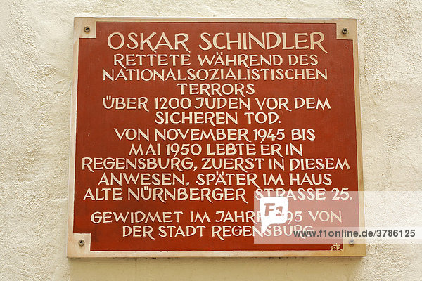 Gedenktafel für Oskar Schindler in Watmarkt  Regensburg  Oberpfalz  Bayern