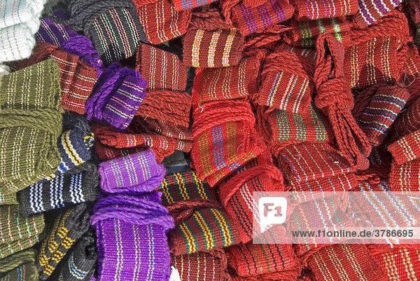 Typical indian hand weaved textiles San Cristobal de las Casas Mexico