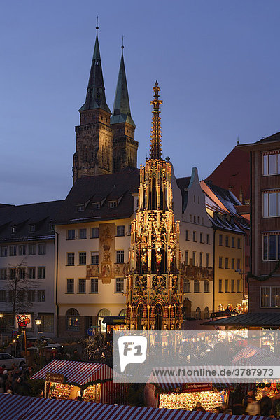 Nuremberg - Christmas - market - The Beautiful Fountain - St. Seebald church - Franconia Bavaria Germany