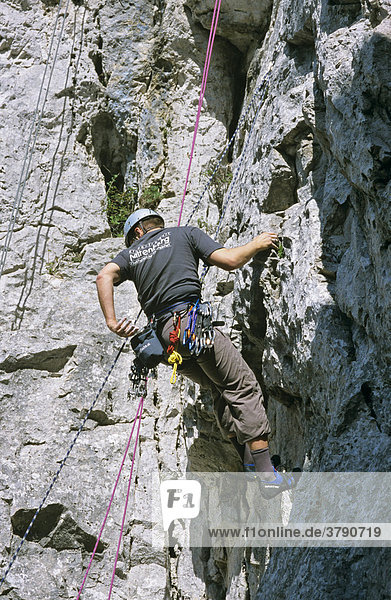 Rock climber on Peilstein Lower Austria Austria