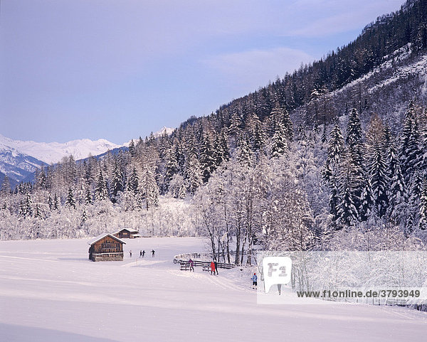 Winter landscape Tyrol Austria with cross country skiers