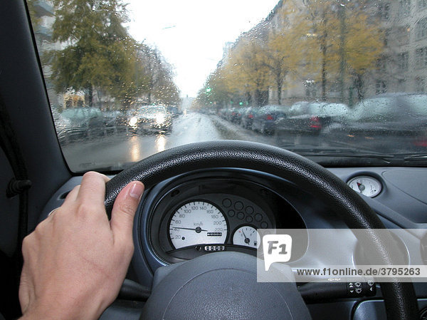 Car driving rain