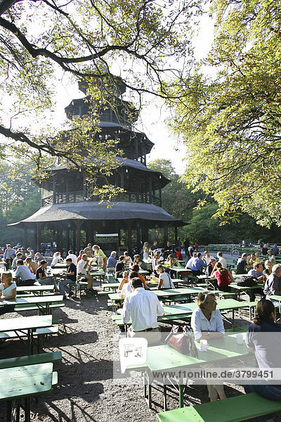 Munich  DEU  05. Oct. 2005 - People join the autumn sun at the famous beer garden namend Chinesischer Turm in Munich