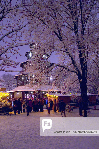 Munich  DEU  19.12.2004 - Christmas market at the chinese tower (Chinesischer Turm) in the Englischer Garten in Munich