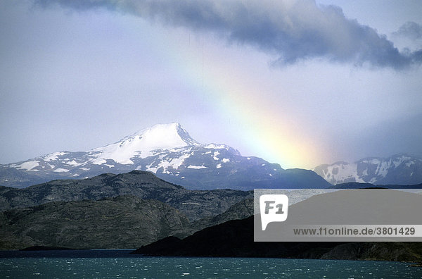 Chile  Patagonia  Torres del Paine National Park  Pehoe Lake  Raimbow