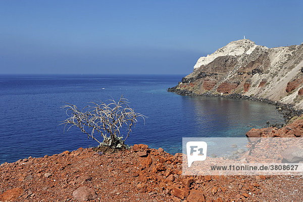 Küste mit vulkanischer Schlacke beim Hafen Ammoudi  Oia  Santorin  Griechenland
