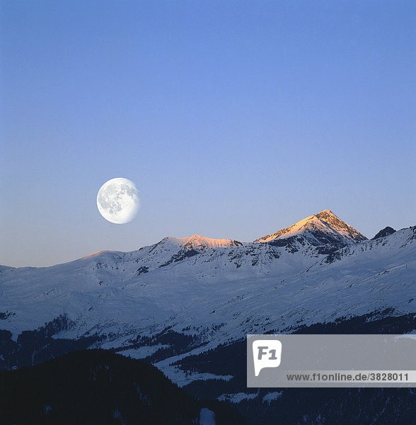 Alps peaks and full moon  Nauders  Tyrol  Austria