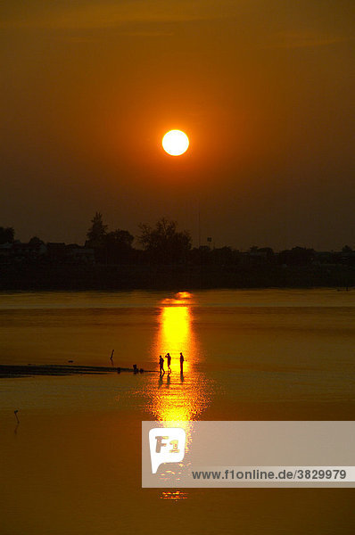 Red sundown over the Mekong Vientiane Laos