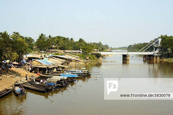 Jetty at a river with bridge Burma