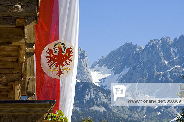 Ellmau at the Wilden Kaiser near Scheffau Tyrol Austria tyrolian eagle flag