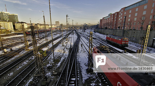 Railways near railway mainstation  Munich  Bavaria