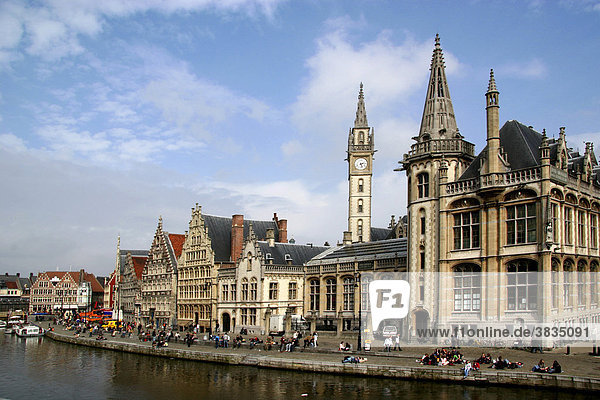 Belgien / Gent / Graslei: Giebelhäuser am Fluss Leie