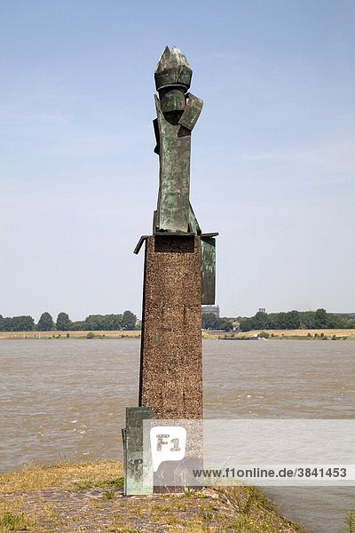 St. Nicholas statue on the Rhine river Muehlenweide Ruhrort district Duisburg Ruhrgebiet North Rhine-Westphalia Germany Europe