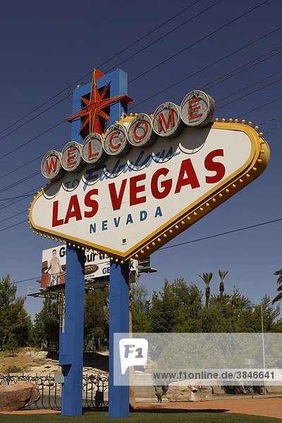 The Las Vegas sign  Las Vegas Strip  Las Vegas  Nevada  USA