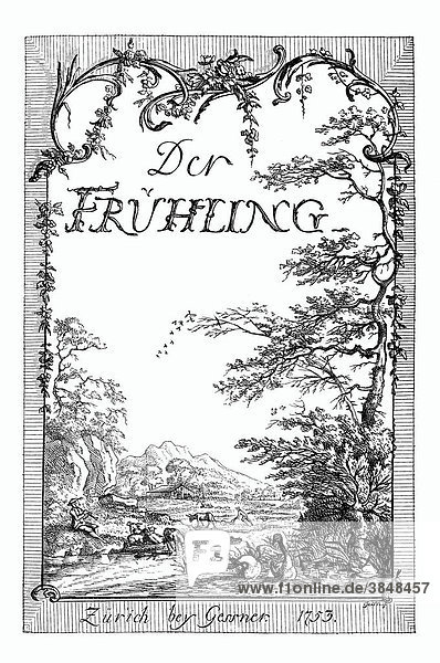 Titelkupfer aus Kleists Frühling  Ausgabe von 1753  historische Abbildung aus Deutsche Literaturgeschichte von 1885