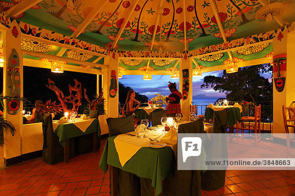 Restaurant at the Luxury Hotel Anse Chastanet Resort  LCA  St. Lucia  Saint Lucia  Island Windward Islands  Lesser Antilles  Caribbean  Caribbean Sea