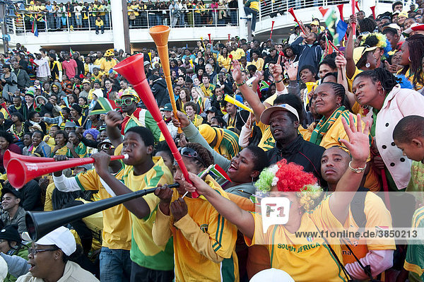 South African fans at the public screening of the opening match of South Africa against Mexico  FIFA World Cup 2010  Cape Town  Western Cape  South Africa  Africa