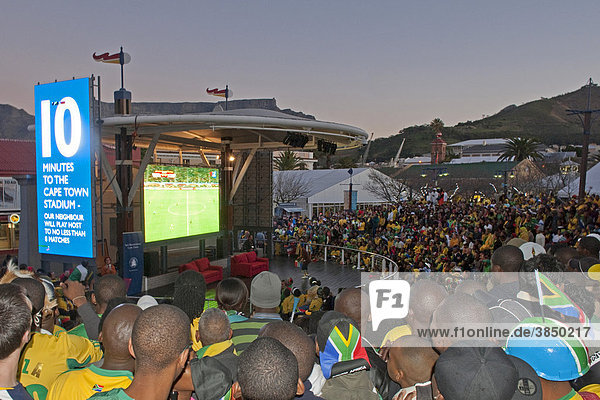 Fußball WM 2010  südafrikanische Fans beim Public Viewing des Eröffnungsspiels Südafrika gegen Mexiko in Kapstadt  Südafrika  Afrika