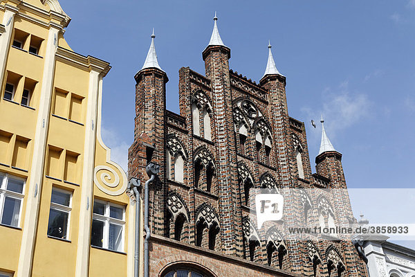 Brick gables  Wulflamhaus building from the 14th century  Hanseatic city of Stralsund  Baltic Sea  Mecklenburg-Western Pomerania  Germany  Europe