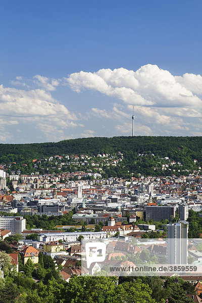 View from the Bismarck Tower over Stuttgart  Baden-Wuerttemberg  Germany  Europe