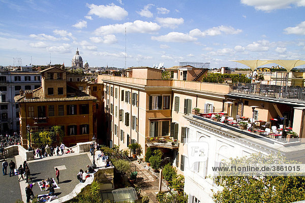 View from the Spanish Steps over the roofs of Rome  Italy  Europe