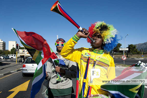 Street vendors with Vuvuzela selling items for the FIFA World Cup 2010  Cape Town  South Africa