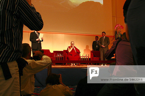 Tenzin Gyatso XIV  HH Dalai Lama at a press conference during his visit to Germany  Elysee Grand Hotel  Rothenbaum  Hamburg  Germany  Europe