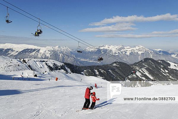 Spieljoch skiing area near Fuegen  Zillertal  Tyrol  Austria  Europe