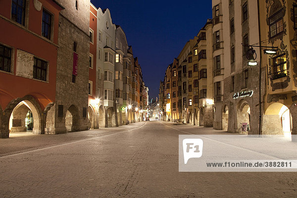 Frederick Street in the historic centre  night shot  provincial capital Innsbruck  Tyrol  Austria  Europe