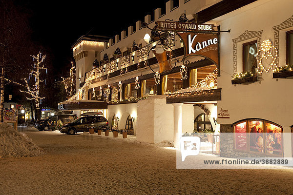 Klosterbraeu Hotel at night  5 star spa hotel  Christmas lighting  Seefeld  Tyrol  Austria  Europe