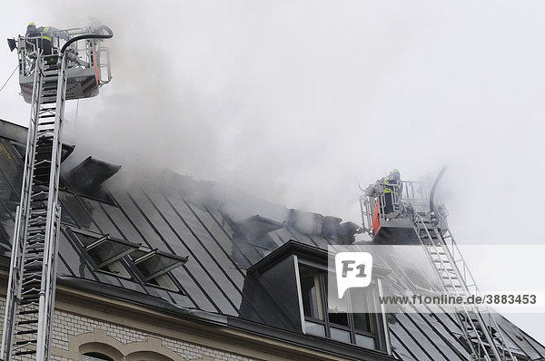 Fire on Urbanstrasse Road 1  in Stuttgart-Mitte near Charlottenplatz Square  Stuttgart  Baden-Wuerttemberg  Germany  Europe