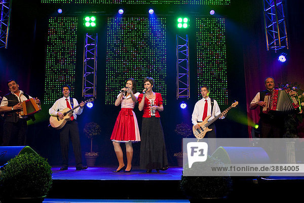 Swiss folk music and pop group Oesch's die Dritten performing live at the 10th Schlager-Night in the new Allmend Festival Hall  Lucerne  Switzerland  Europe