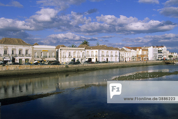 Altstadt mit Fluss Rio Gilao  Tavira  Algarve  Portugal  Europa
