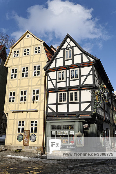 CafÈ Roland in 7 historischen Fachwerkhäusern  Breite Straße  Quedlinburg  Harz  Sachsen-Anhalt  Deutschland  Europa
