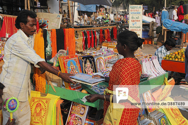 Sale of religious pictures and books  Thaipusam Festival in Palani  Tamil Nadu  Tamilnadu  South India  India  Asia