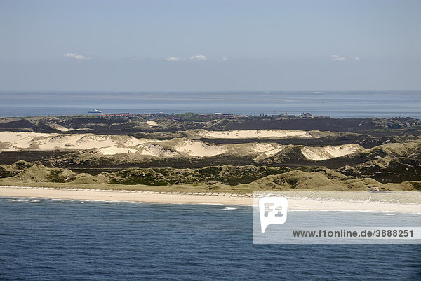 Aerial view  view on the wandering dunes of the Listland area and the seaside resort List  Sylt island  Nationalpark Schleswig-Holsteinisches Wattenmeer Schleswig-Holstein Wadden Sea National Park  North Friesland  Schleswig-Holstein  Germany  Europe