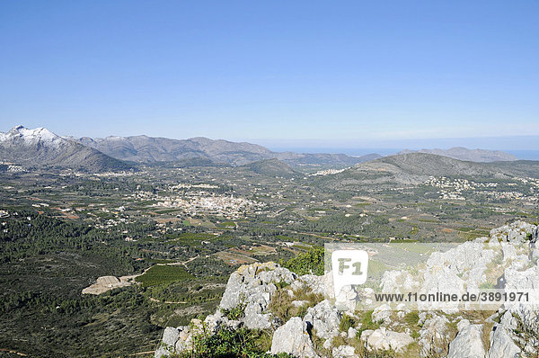Übersicht Aussicht Blick vom Col de Rates Gebirge Parcent Stadt Vall de Pop Pop Tal Marina Alta Region Costa Blanca Provinz Alicante Spanien Europa