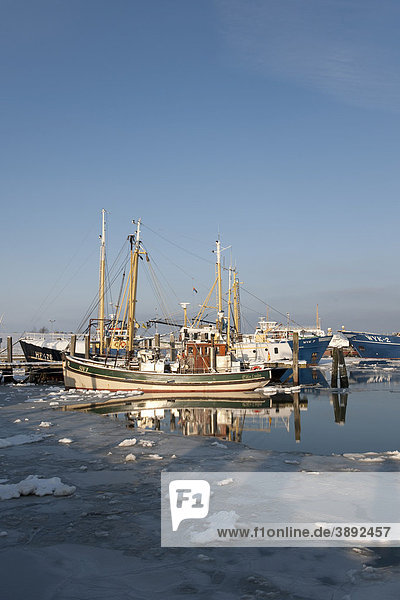 Der Hafen des Hauptortes Wyk ist in einem kalten Winter fast vollständig zugefroren  Nordsee-Insel Föhr  Nationalpark Schleswig-Holsteinisches Wattenmeer  Nordfriesische Inseln  Schleswig Holstein  Norddeutschland  Europa