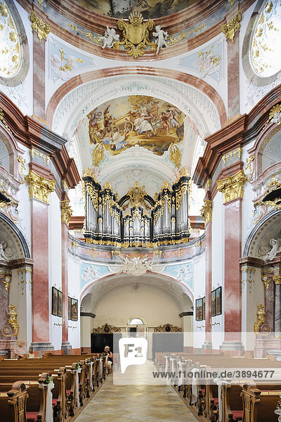 Inneres der Stiftskirche mit Fresken von Paul Troger  Benediktinerabtei Stift Altenburg  Altenburg  Waldviertel  Niederösterreich  Österreich  Europa