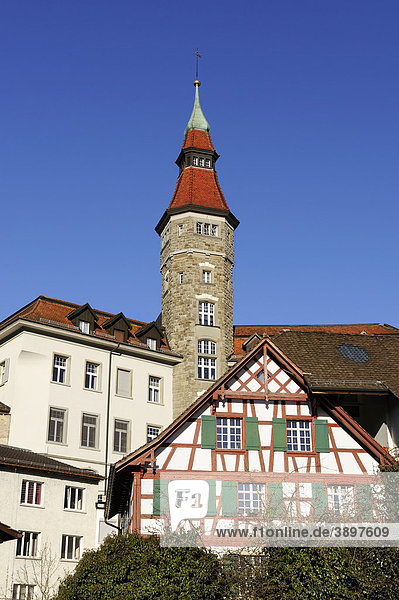 Rathausturm der Stadt Frauenfeld  Kanton Thurgau  Schweiz  Europa