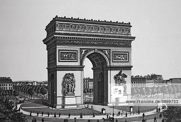 Arc de Triomphe de Le Toile  historic copper-plate etching  from around 1890  Neal's  Paris  France  Europe