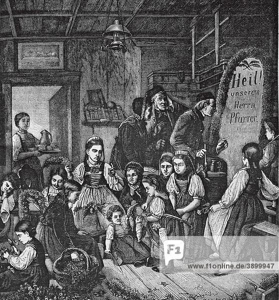 Des Pfarrers Namensfest historischer Stahlstich aus dem Jahre 1860